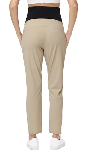 Maternity Pants Over Belly Pregnancy Casual Scrub Pant - color: Khaki, size: XX-Large