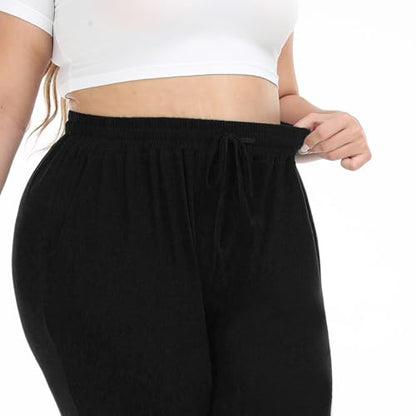 Women's Plus Size Joggers Cotton Sweatpants Casual Lounge Yoga Pants Drawstring with Pockets - color: Black, size: 3X