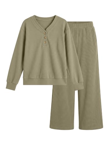 ANRABESS Womens Lounge Sets Waffle Fall 2 Piece Travel Outfits - color: Green, size: Medium