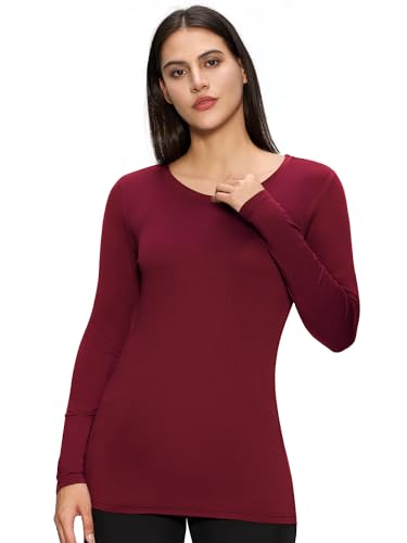 Underscrub Long Sleeve Women Crew Neck Comfort Tee, Scrub Undershirt - color: Burgundy, size: Large