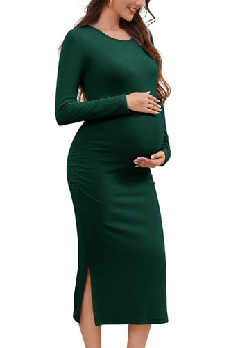 Smallshow Women's Long Sleeve Maternity Sweater Dress - color: Deep Green, size: Medium