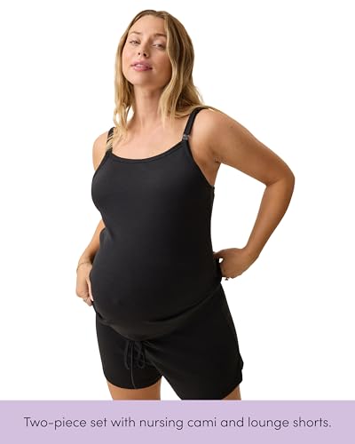 Kindred Bravely Essentials Maternity Nursing Cami, Shorts Breastfeeding Set - color: Black, size: 1X