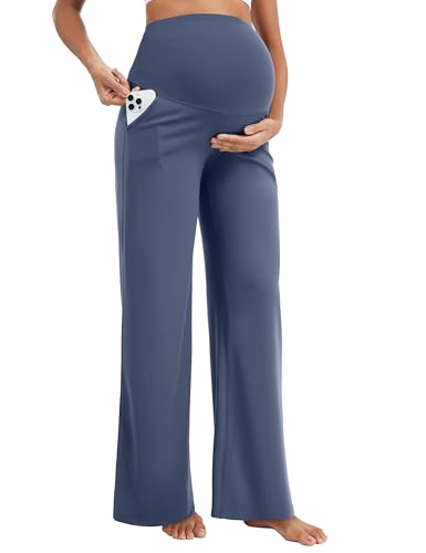 MathCat Maternity Pants Pregnancy Work Trousers Over the Belly - color: Navy Blue, size: X-Large