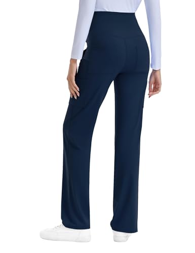QBK Women's Maternity Scrub Pants Cargo Work Pants 4-Way Stretch 6 Pockets - color: Navy, size: Small