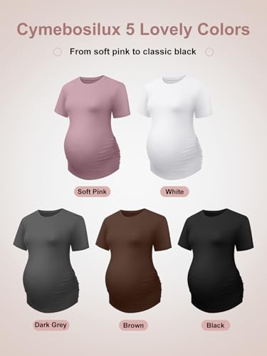 Women's Maternity Shirts Sleeve Casual Crew Neck Undershirts Athletic Moisture Wicking Side Ruched - size: Small