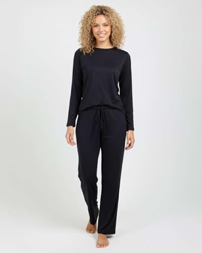2 Pack Women's Pajama Sets Long Sleeve Sleepwear Comfy Cute Loungewear PJ - color: Set M Black & Dawn Blue, size: Small