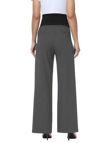 Maternity Pants Work Stretchy Wide Leg Dress Pant - color: Dark Grey, size: Large