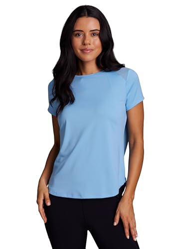 RBX Active Women's Workout Top with Mesh Panels, Breathable Quick Drying Gym Running T-Shirt, with Plus Sizes - color: Light Blue, size: Medium