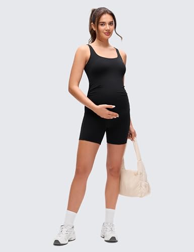 CRZ YOGA Maternity U Neck Romper Pockets - color: Black, size: Medium