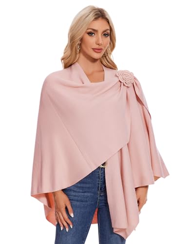 PULI Women Elegant Cross Front Floral Shawl Wraps Poncho Fall Winter - color: Pink