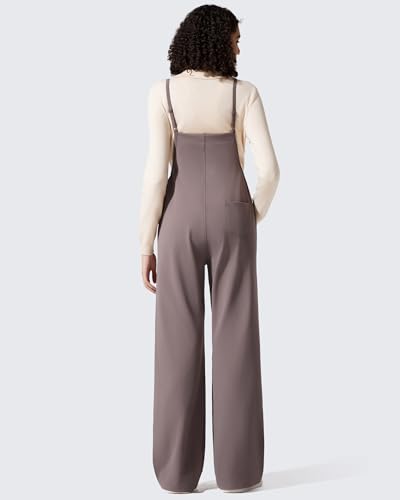 G4Free Maternity Jumpsuits Adjustable Strap Wide Leg Pregnancy Rompers - color: Taupe, size: X-Small