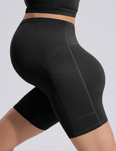 POSHDIVAH Creamluxe Maternity Biker Shorts with Pockets 6"/8" - color: Black, size: Large