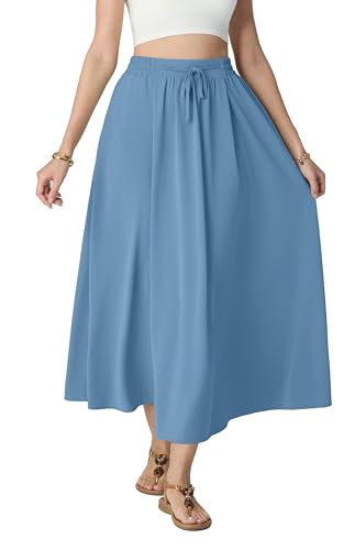 HiMONE Womens Satin Maxi Skirt High Waisted A Line Elegant Long - color: Blue, size: XX-Large