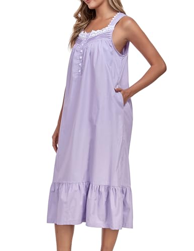Viakeo 100% Cotton Nightgown for Women - color: Purple, size: Medium
