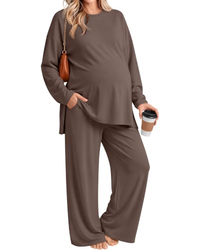 Riyiper Womens Oversized Maternity Pajama 2 Piece Set - color: Coffee, size: Large
