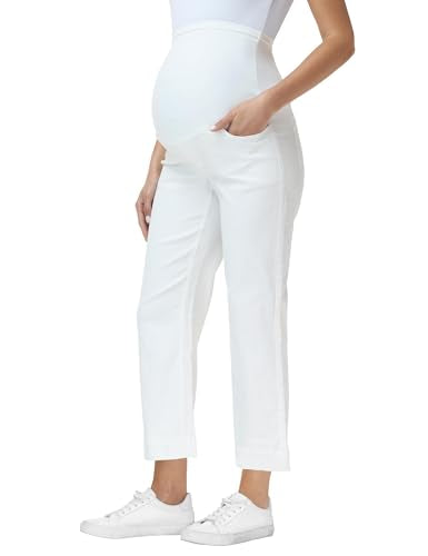 Foucome Women's Maternity Jeans Wide Leg Pregnancy Capris - color: White, size: Small