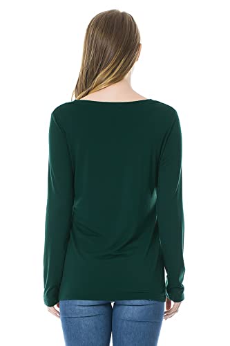 Smallshow Women's Nursing Tops Long Sleeve Breastfeeding Shirts 3 Packs - color: Brown-deep Green-white Stripe(3 Packs), size: Large