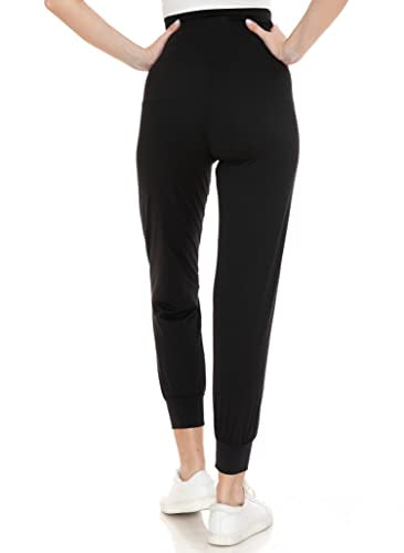Leggings Depot Maternity Pants for Women Over The Belly Pregnancy Joggers Casual Lounge Pants - color: Black, size: Medium
