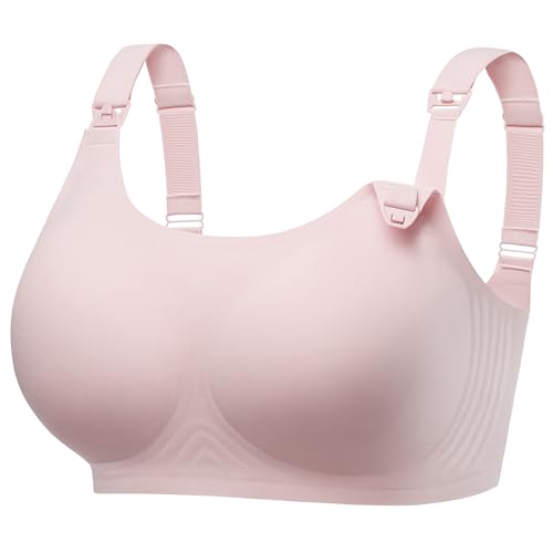 Angelhood Seamless Nursing Bra for Women Wire Free Full Coverage Nursing Bra T-Shirt Bra with Extra Extender - color: Pink, size: Large