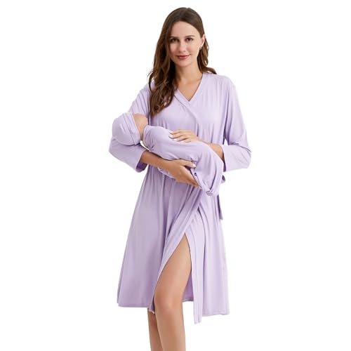Galabloomer Maternity Robe and Receiving Blanket, Matching Mommy Labor Robe - color: Pastel Lilac, size: X-Large