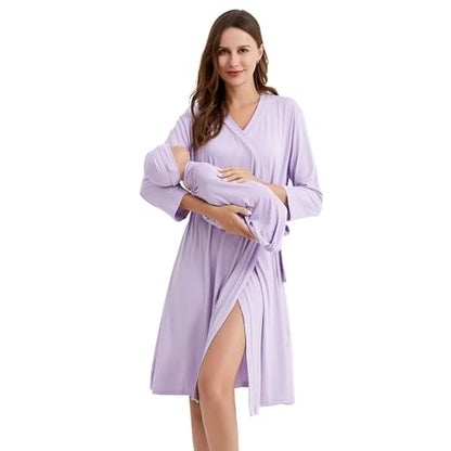 Galabloomer Maternity Robe and Receiving Blanket, Matching Mommy Labor Robe - color: Pastel Lilac, size: X-Large