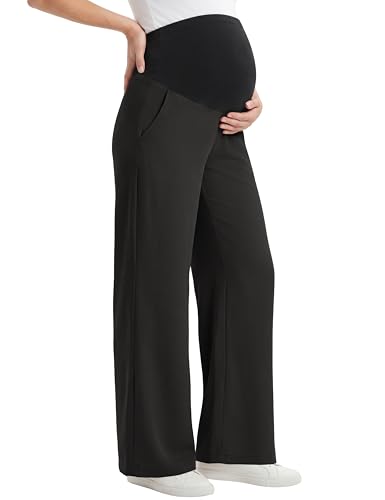 Maternity Pants Wide Leg Pregnancy Palazzo Pants - color: Black, size: Small