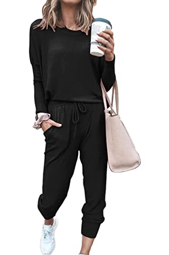 PRETTYGARDEN Travel Outfit Women 2 Piece Lounge Sets - color: Black, size: X-Large