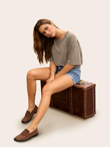 UNCLECAT Womens Oversized T Shirts Summer Trendy Short Sleeve Loose Fit Tee - color: Light Brown, size: Medium