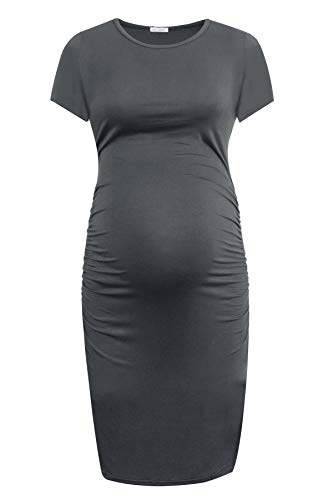 Smallshow Women's Short Sleeve Maternity Dress Ruched Pregnancy Clothes - color: Dark Grey, size: Small