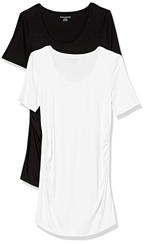 Amazon Essentials Women's Maternity Short-Sleeve Rouched Scoopneck T-Shirt, Pack of 2 - color: Black/White, size: Medium
