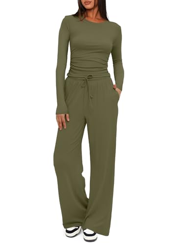 Darong Women's 2 Piece Matching Lounge Sets 2026 Fall Casual Outfits - color: Army Green, size: Medium