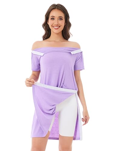 Post Shoulder Surgery Shirts for Women - color: Lilac, size: XX-Large