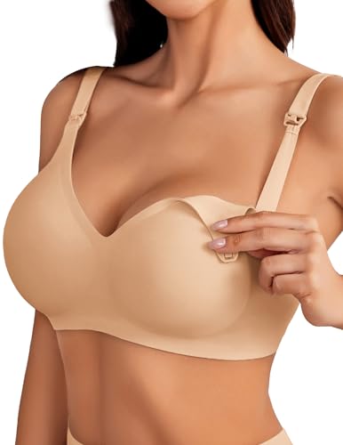 Avidlove Women's Seamless Bras Nursing Bras for Breastfeeding Tshirt Everyday Bra - color: Off-white, size: Large