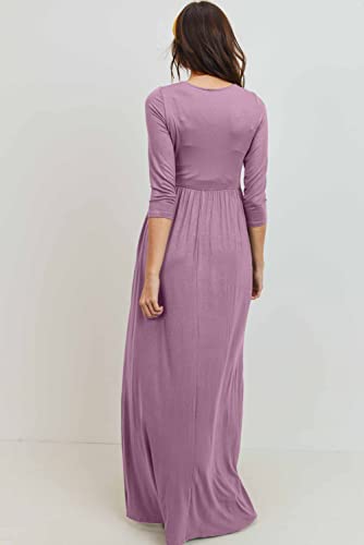 LaClef Women's Wrapped Ruched Maternity Dress with Pocket - color: Mauve, size: Large