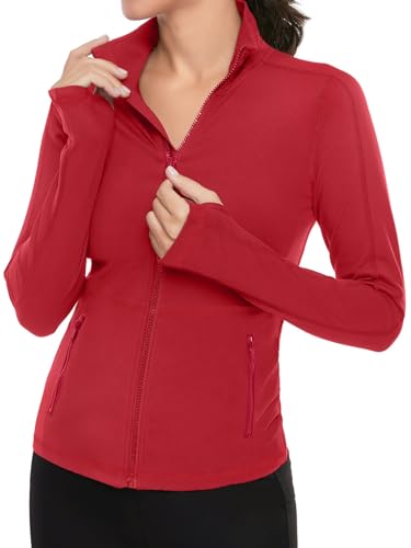 VUTRU Women's Workout Yoga Jacket Full Zip Running Athletic Track Jacket - color: A-red, size: X-Small