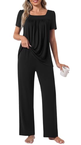 POPYOUNG Women's Pajama Set Maternity 2 Piece Ladies Loungewear - color: Black, size: Medium
