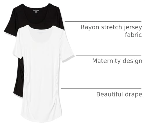 Amazon Essentials Women's Maternity Short-Sleeve Rouched Scoopneck T-Shirt, Pack of 2 - color: Black/White, size: Medium
