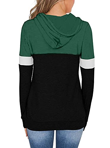MixShe Women’s 2026 Fall Long Sleeve Hoodie Pullover Sweatshirt Lightweight Casual Tops Blouse - color: Greenblack, size: Large