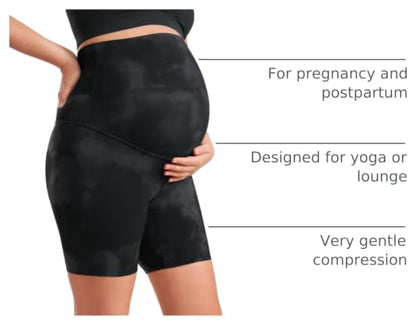 CRZ YOGA Maternity Biker Shorts 6" - color: Black Tie Dye, size: X-Small