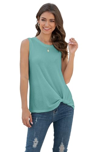 IWOLLENCE Womens Casual Tank Tops with Twist Knot - color: C Blue Green, size: Small