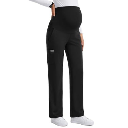 Women's Maternity Scrub Pants with 6 Pockets & 4-Way Stretch - color: Black, size: Medium