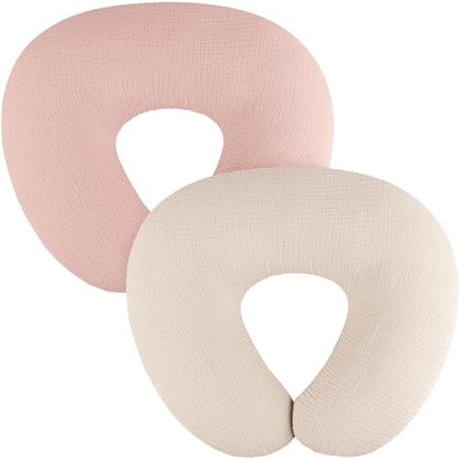 MairMore 2 Pack Muslin Baby Nursing Pillow Covers，Cover Only - color: Pink