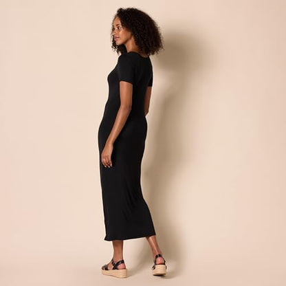Amazon Essentials Women's Jersey Standard-Fit Short-Sleeve Crewneck Side Slit Maxi Dress - color: Black, size: Medium