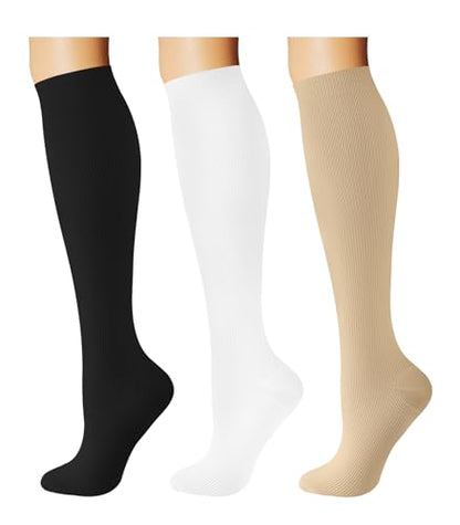 Breslatte Compression Socks for Women Men 15-20 mmHg - color: 3s2 Blackwhitenude, size: Small-Medium