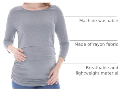 Smallshow Women's Maternity Tunic Shirts 3/4 Sleeve Ruched Pregnancy Tops - color: Wine-black-grey(3 Pack), size: Medium
