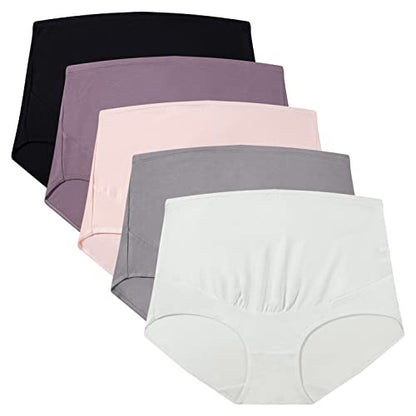 Mama Cotton Women's Over The Bump Maternity Briefs, High Waist, Cotton, Adjustable Waistband, Multi-Pack - color: Multicolor D 5 Pack, size: 3X-Large