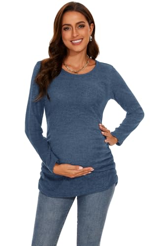 Smallshow Women's Maternity Sweater Shirt Long Sleeve - color: Grey Blue, size: Large