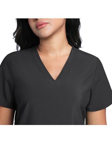 COZYFIT Maternity Scrub Top, V-Neck Pregnancy Shirt with 2 Pockets - color: Dark Grey, size: Small
