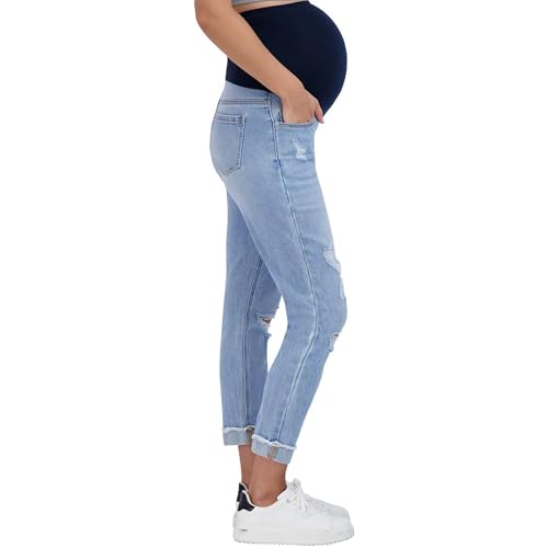 Savi Parker Women’s Maternity Jeans Over The Belly - Pregnancy Clothes for All Seasons, Maternity Pants - color: Polly Wash - 27" Inseam, size: Large