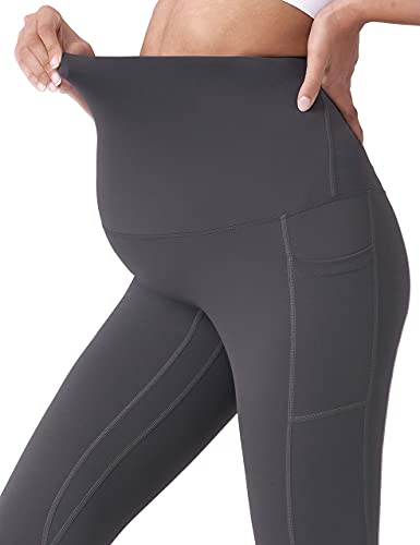 POSHDIVAH Maternity Capri Leggings with Pockets Pregnancy Workout Pants - color: Grey, size: Large